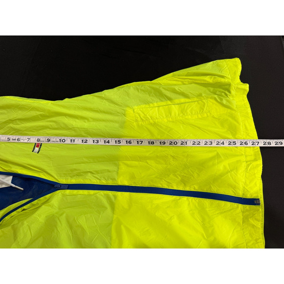 90s Tommy Hilfiger Mens Neon Green Yellow Hooded Windbreaker Jacket M Spell Out - Picture 8 of 13